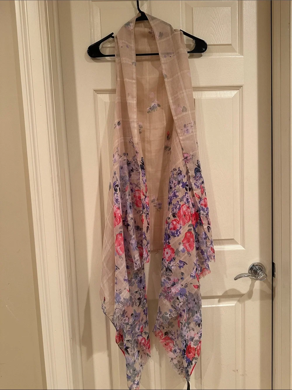 Sheer Curtain Panel sleeveless kimono with Pink and Purple Floral Print